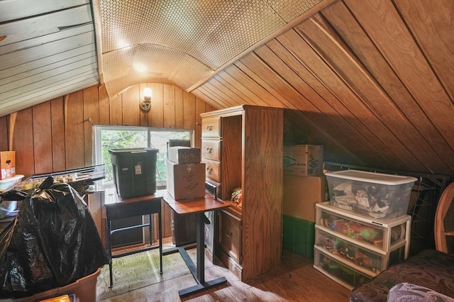 49 Winchendon Rd, Templeton, MA 01436 - office space with lofted ceiling, wood finished floors, and wooden walls