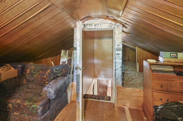 49 Winchendon Rd, Templeton, MA 01436 - bedroom with lofted ceiling, wood finished floors, and wooden walls