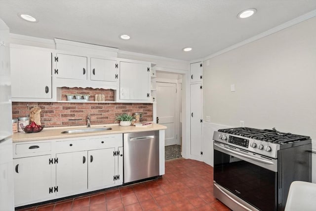 52 Myrtle St, Newton, MA 02465 - kitchen featuring stainless steel appliances, open shelves, light countertops, white cabinetry, and tasteful backsplash