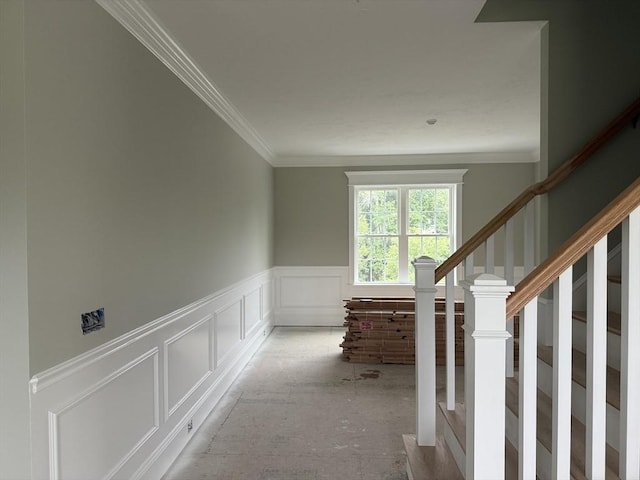 87 Magill Dr, Grafton, MA 01519 - staircase featuring wainscoting, ornamental molding, and a decorative wall
