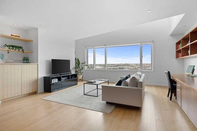 living room with light hardwood / wood-style floors