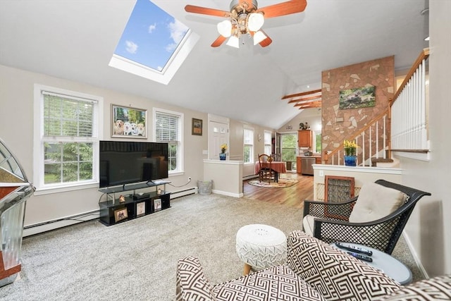1 Fellowship Cir, Wareham, MA 02576 - living area with a baseboard radiator, ceiling fan, baseboard heating, plenty of natural light, and high vaulted ceiling