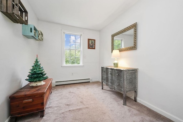 1 Fellowship Cir, Wareham, MA 02576 - hall with a baseboard radiator, carpet flooring, and baseboards
