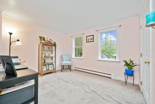 1 Fellowship Cir, Wareham, MA 02576 - office space with a baseboard heating unit, light colored carpet, crown molding, and baseboards