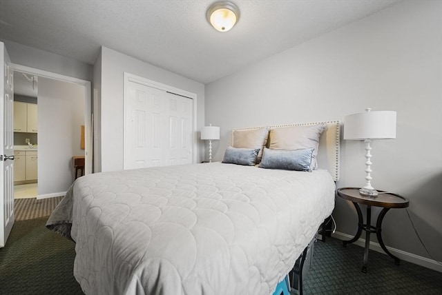 34 Newhall St Unit 313, Lowell, MA 01852 - bedroom featuring connected bathroom, a closet, dark carpet, and lofted ceiling