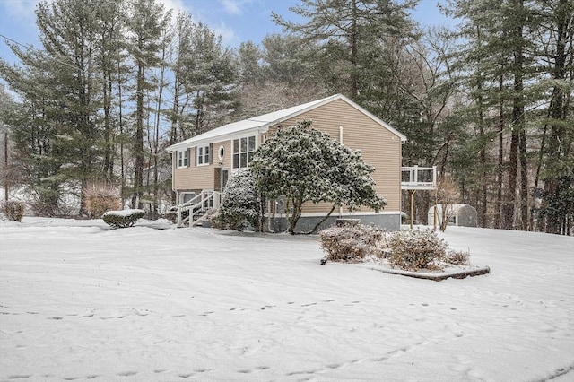 view of snow covered property