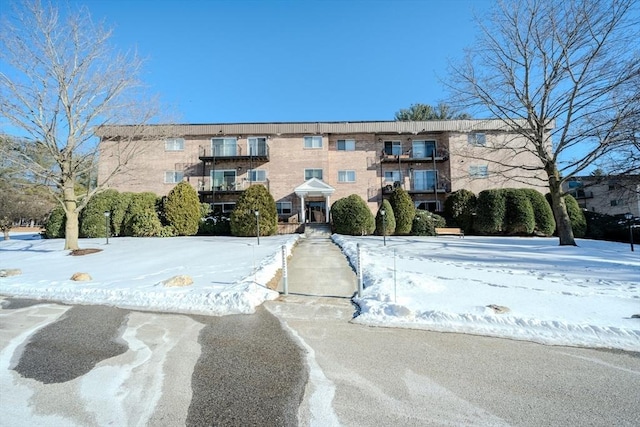 view of snow covered building