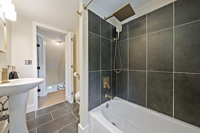 45 Weyham Rd, Weymouth, MA 02191 - bathroom with bathing tub / shower combination, tile patterned flooring, and toilet