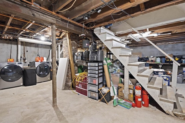 45 Weyham Rd, Weymouth, MA 02191 - unfinished basement featuring washer and dryer and stairway