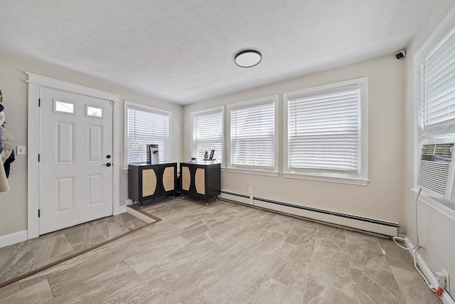 45 Weyham Rd, Weymouth, MA 02191 - foyer entrance featuring a baseboard heating unit, baseboards, and light marble finish floors