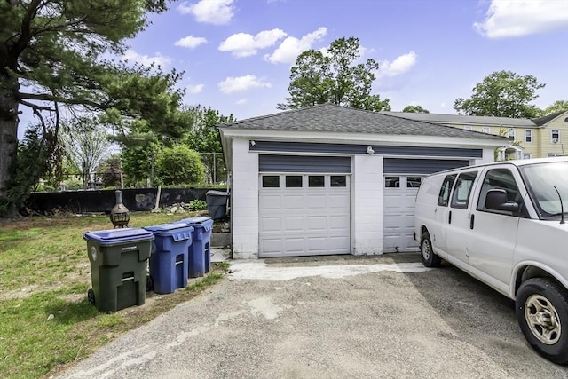 view of detached garage