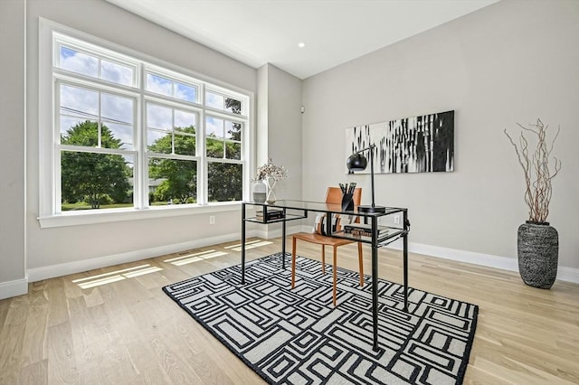 office area featuring light hardwood / wood-style floors