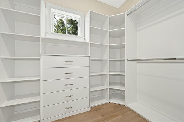 spacious closet with light hardwood / wood-style floors