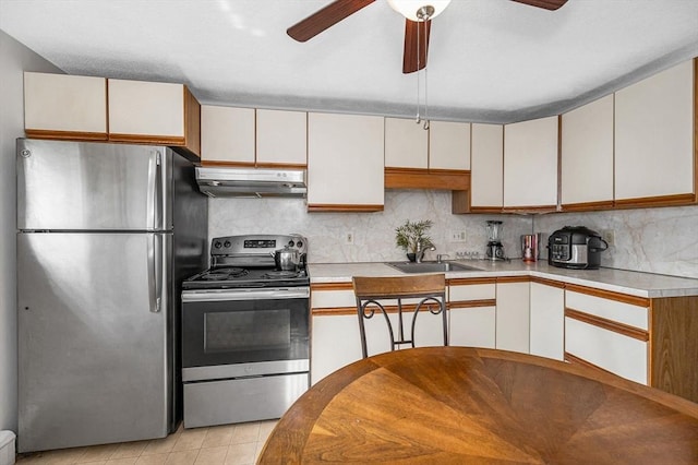 10 Woodcrest Ct Unit 6, Weymouth, MA 02190 - kitchen featuring appliances with stainless steel finishes, under cabinet range hood, a sink, light countertops, and decorative backsplash
