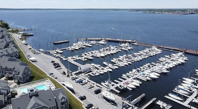 bird's eye view featuring a water view