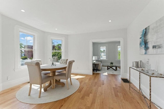 80 Shirley St, Winthrop, MA 02152 - dining area with light wood-style flooring, baseboards, and recessed lighting