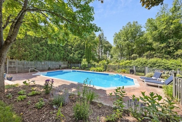 1292 Main St, Lancaster, MA 01523 - view of pool with a fenced backyard, a patio area, and view of wooded area
