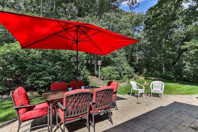 4 Wildwood Ave, Harwich, MA 02645 - view of patio / terrace featuring outdoor dining space and view of wooded area