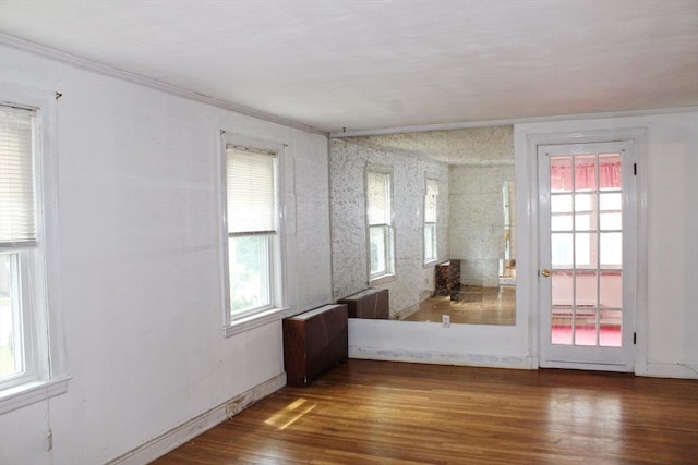 49 Newcomb Rd, Stoneham, MA 02180 - empty room with crown molding, wood finished floors, healthy amount of natural light, and radiator