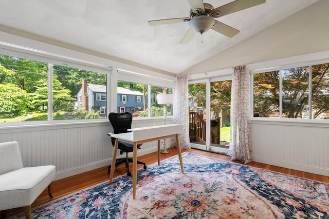 23 Hanson St, Wakefield, MA 01880 - office featuring lofted ceiling, healthy amount of natural light, wood finished floors, and a ceiling fan