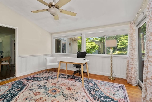 23 Hanson St, Wakefield, MA 01880 - office space with wood finished floors, ceiling fan, wainscoting, and vaulted ceiling