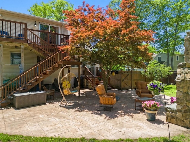 23 Hanson St, Wakefield, MA 01880 - view of patio / terrace featuring stairway, a deck, and outdoor lounge area
