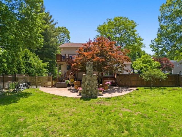 23 Hanson St, Wakefield, MA 01880 - view of yard featuring stairs, a patio area, and a wooden deck