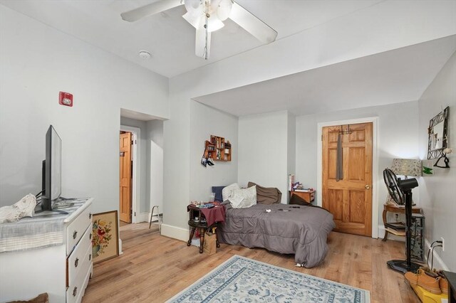 186 Summit St, Pawtucket, RI 02860 - bedroom featuring light wood-style floors, a ceiling fan, and baseboards