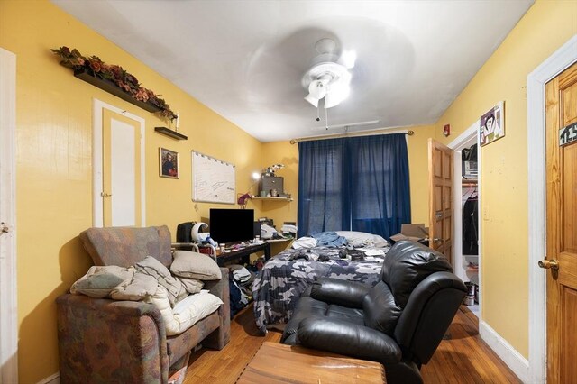 186 Summit St, Pawtucket, RI 02860 - living area with a ceiling fan and wood finished floors