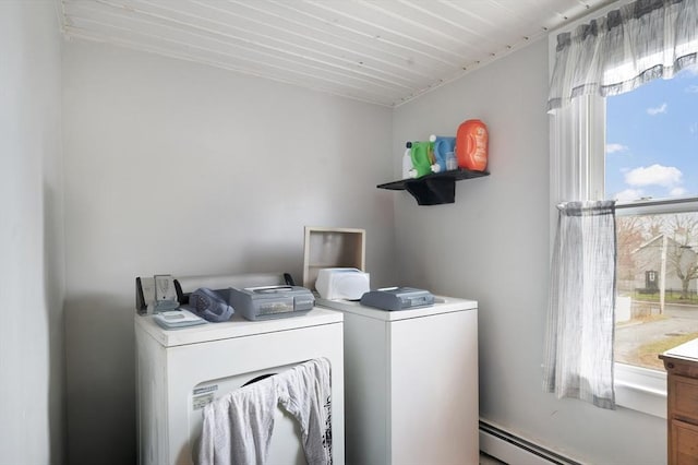 186 Summit St, Pawtucket, RI 02860 - laundry room featuring washing machine and dryer and baseboard heating