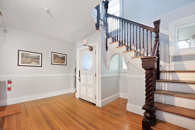 186 Summit St, Pawtucket, RI 02860 - stairway with hardwood / wood-style flooring and baseboards