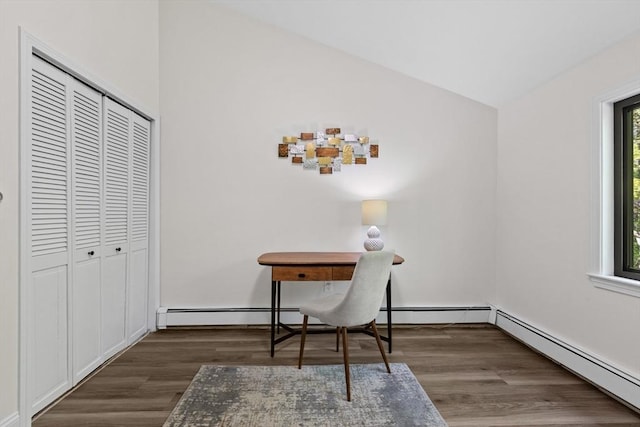 29 Adams Ct Unit 29, Amesbury, MA 01913 - office with vaulted ceiling, wood finished floors, and baseboard heating
