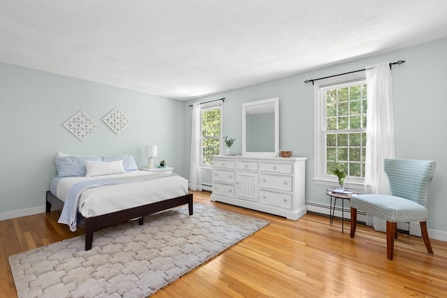 1005 Forest St, North Andover, MA 01845 - bedroom featuring light wood finished floors, multiple windows, baseboards, and a baseboard heating unit