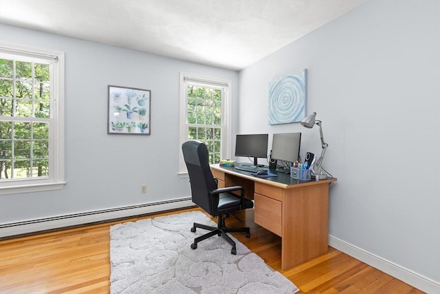 1005 Forest St, North Andover, MA 01845 - office area with a baseboard radiator, wood finished floors, and baseboards