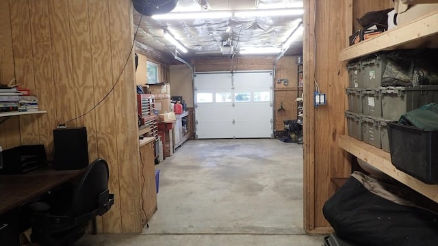 garage with wooden walls