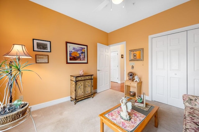 75 Orchard Meadow Dr Unit 75, Shrewsbury, MA 01545 - sitting room with carpet, a ceiling fan, and baseboards