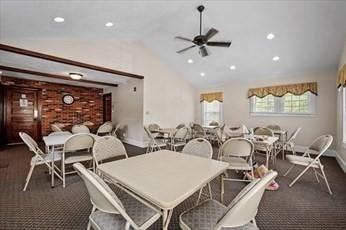 75 Orchard Meadow Dr Unit 75, Shrewsbury, MA 01545 - dining space featuring lofted ceiling, recessed lighting, a ceiling fan, and baseboards