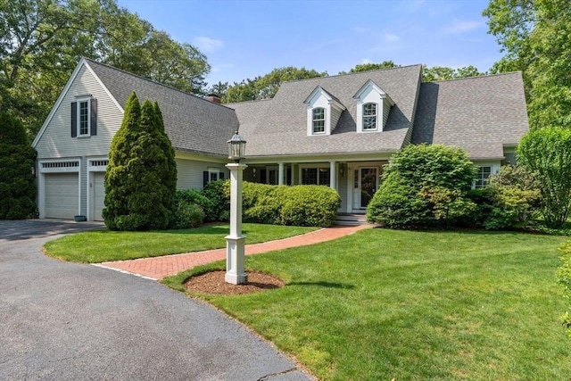 80 Flume Ave, Barnstable, MA 02648 - cape cod-style house with driveway, a front lawn, a garage, and roof with shingles