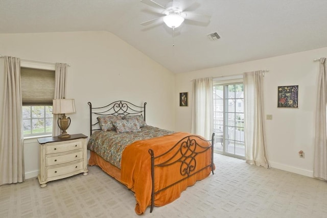 717 Northampton St Unit 41, Holyoke, MA 01040 - bedroom featuring vaulted ceiling, access to outside, light carpet, and ceiling fan