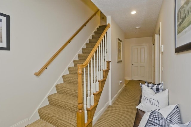 717 Northampton St Unit 41, Holyoke, MA 01040 - stairs featuring carpet, recessed lighting, and a textured ceiling