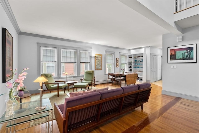97 Stearns Rd, Brookline, MA 02446 - living room featuring crown molding, wood finished floors, and baseboards