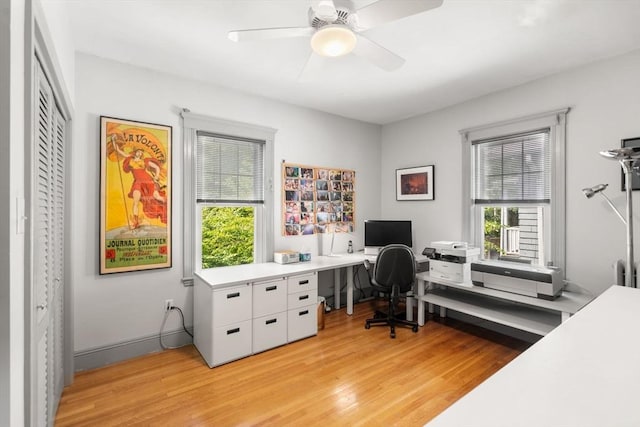 97 Stearns Rd, Brookline, MA 02446 - office with light wood-style flooring and a ceiling fan