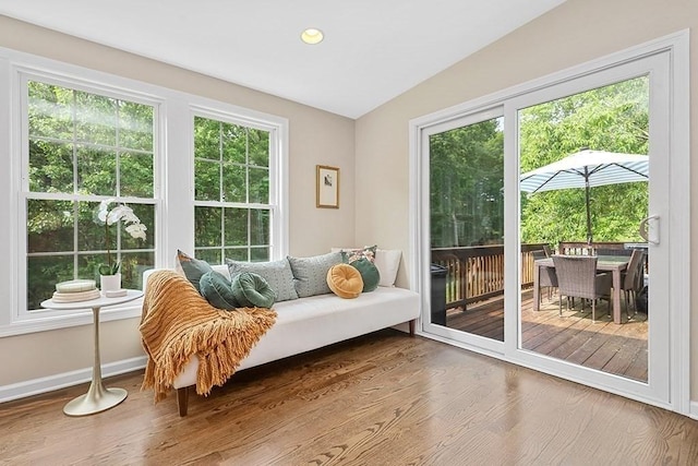 132 Hemmingway Pl, Wrentham, MA 02093 - sitting room with wood finished floors, baseboards, recessed lighting, and lofted ceiling