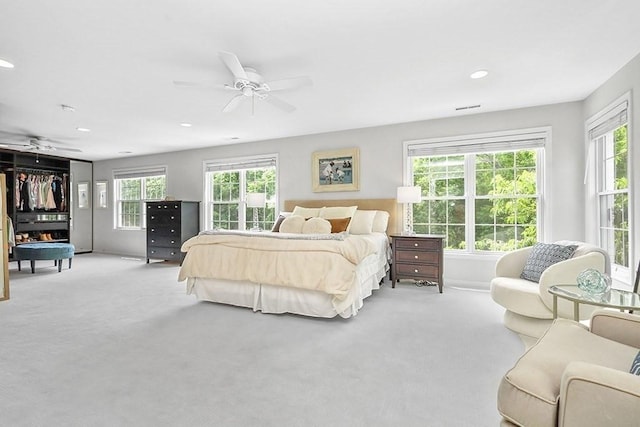 132 Hemmingway Pl, Wrentham, MA 02093 - bedroom featuring multiple windows, carpet, recessed lighting, and a ceiling fan