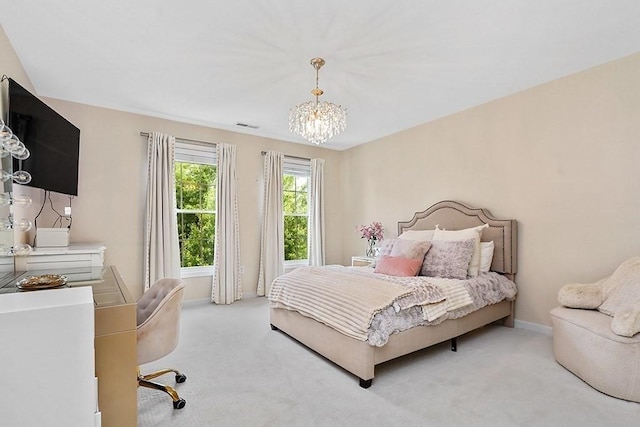 132 Hemmingway Pl, Wrentham, MA 02093 - bedroom with a chandelier, light carpet, and baseboards
