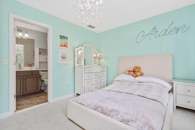 132 Hemmingway Pl, Wrentham, MA 02093 - bedroom with a chandelier, carpet, baseboards, ensuite bathroom, and a sink