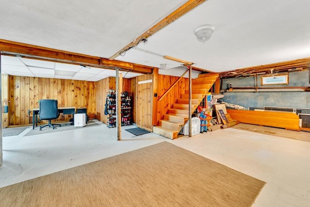 26 Beacon St, Amesbury, MA 01913 - finished below grade area with stairway and wooden walls