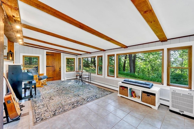 26 Beacon St, Amesbury, MA 01913 - sunroom with beam ceiling and a baseboard radiator