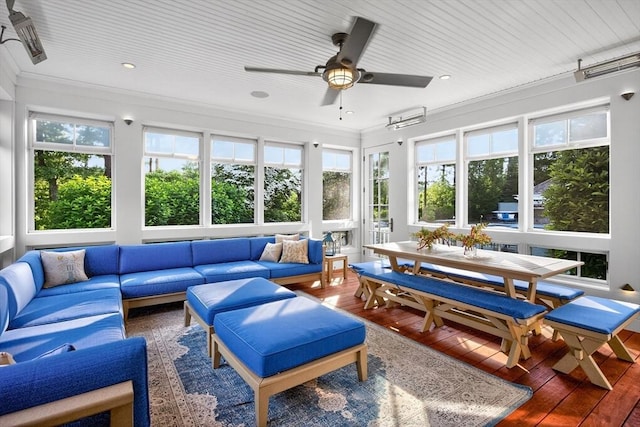 9 High Ridge Dr, Mattapoisett, MA 02739 - sunroom featuring wood-type flooring, crown molding, and recessed lighting
