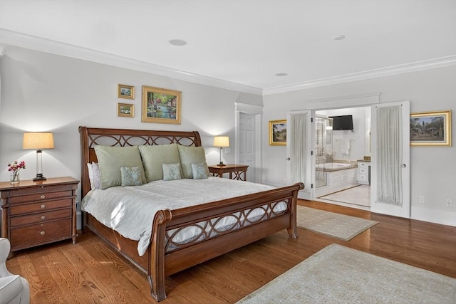 9 High Ridge Dr, Mattapoisett, MA 02739 - bedroom with ornamental molding, wood finished floors, and ensuite bath